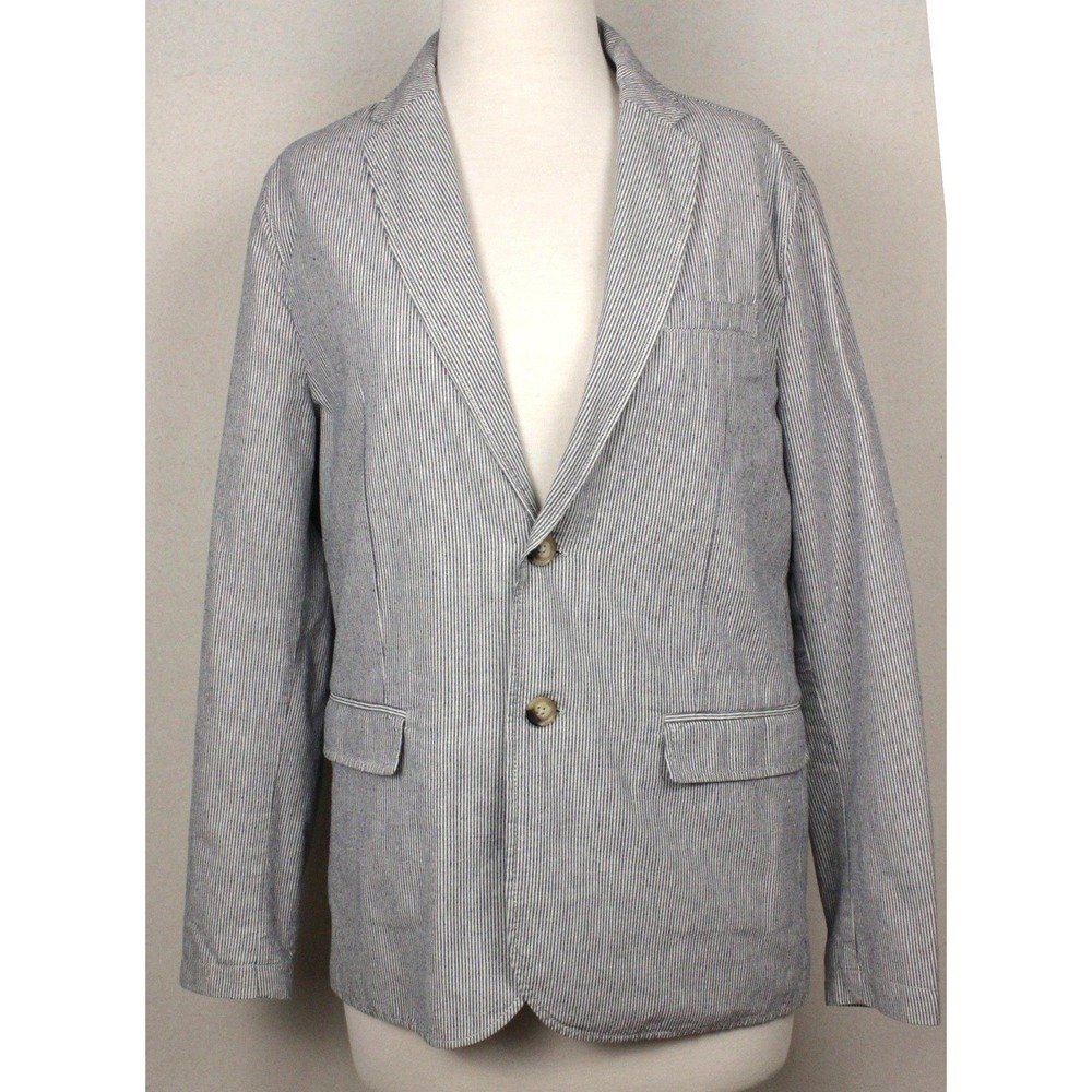 Gap Ticking Stripe Blazer‎ XS Blue White Cotton Preppy Summer Jacket